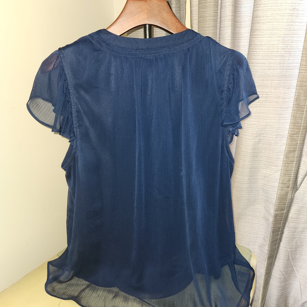 LC Lauren Conrad Navy Blue Sheer Blouse - Picture 2 of 3
